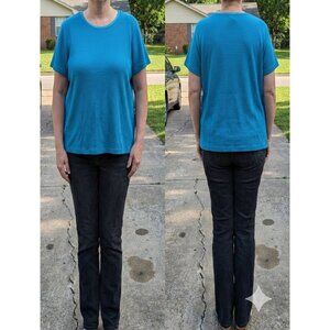 Vintage Only Necessities 1X Blue Waffle Knit Short Sleeve Top T-Shirt